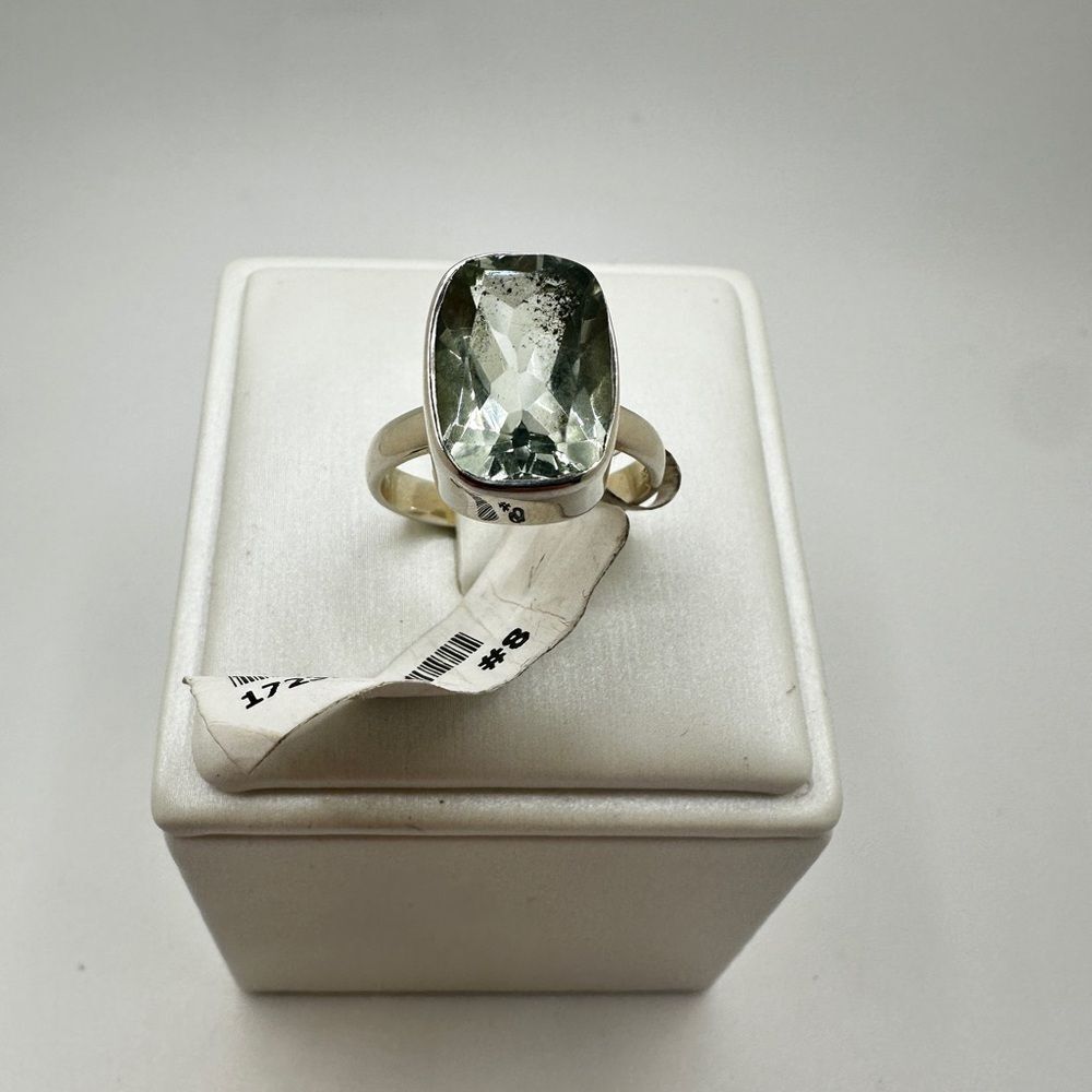 NWT 10x14mm Radiant cut Prasiolite solitaire ring in sterling silver!